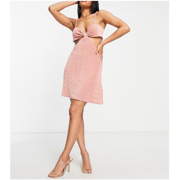 New ~ TOPSHOP , NORDSTROM ~ Minky Pink Halter Cut Out Slinky Mini Dress Size 12 - Picture 9 of 9